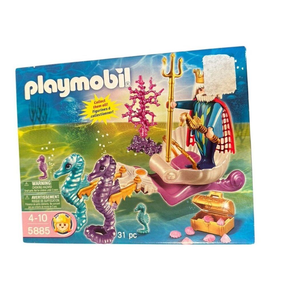 New PLAYMOBIL 5885 King Neptune and Seahorse Chariot Underwater Mermaid 2009